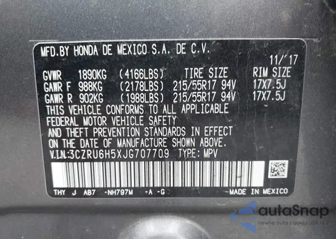 2018 Honda Hr-V Ex z USA, uszkodzony, nr VIN 3CZRU6H5XJG707709
